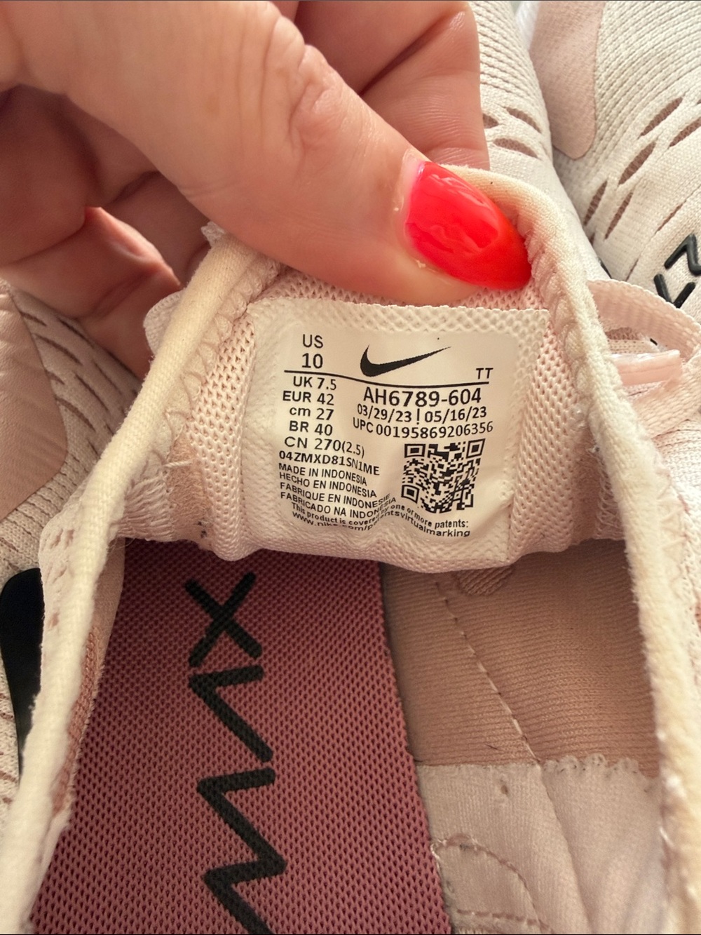 Nike Women's Air Max 270 React Sneakers in Light Pink with Black Swoosh - Picture 3 of 5